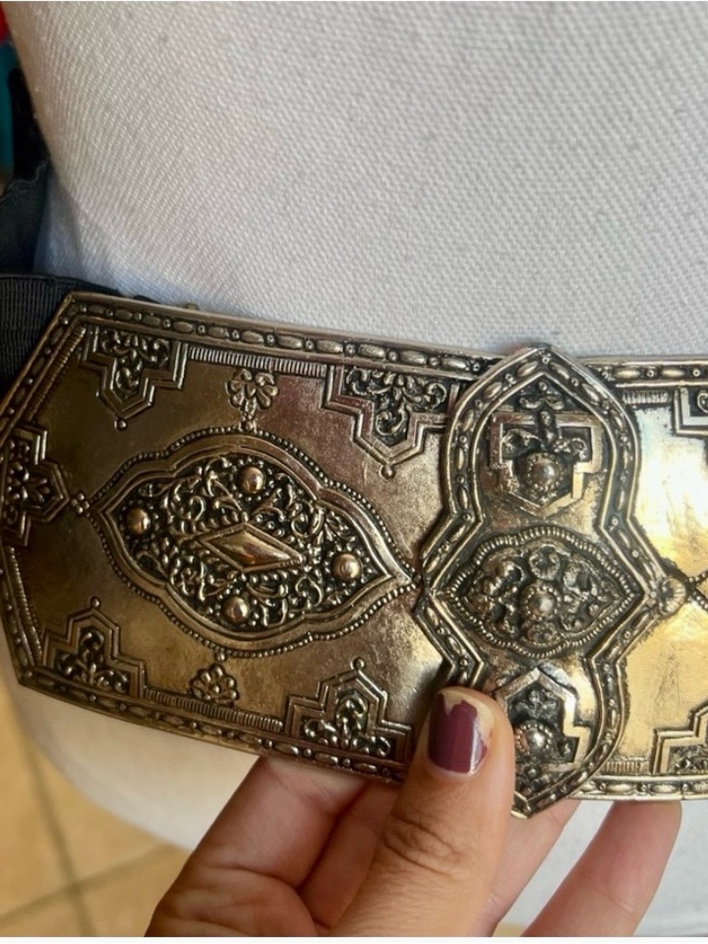 Ornate Embossed Metallic Statement Belt